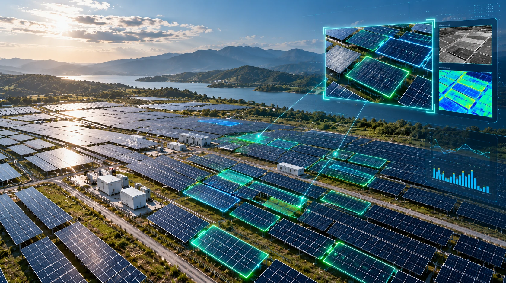 WThink AI solar panel detection API visual inference with bounding boxes for solar farm drone inspection